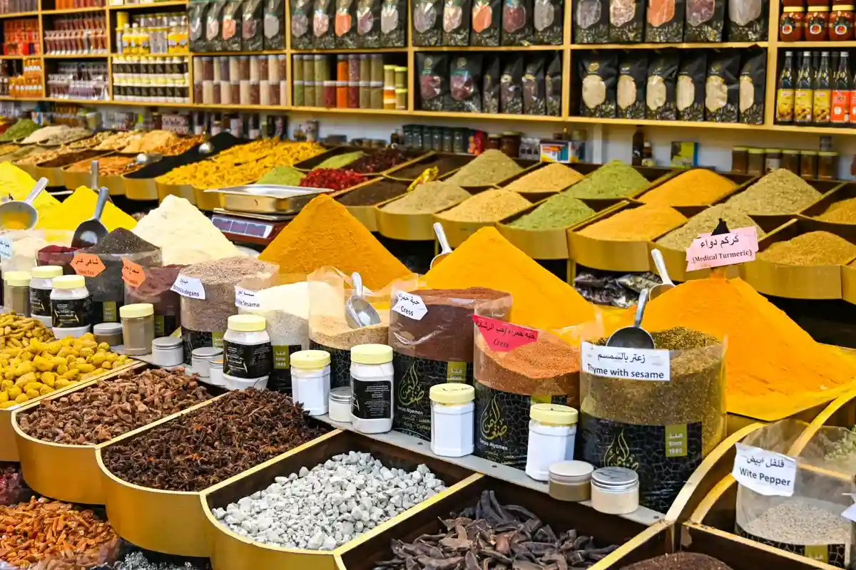 Prodotti e spezie del mercato di Dubai